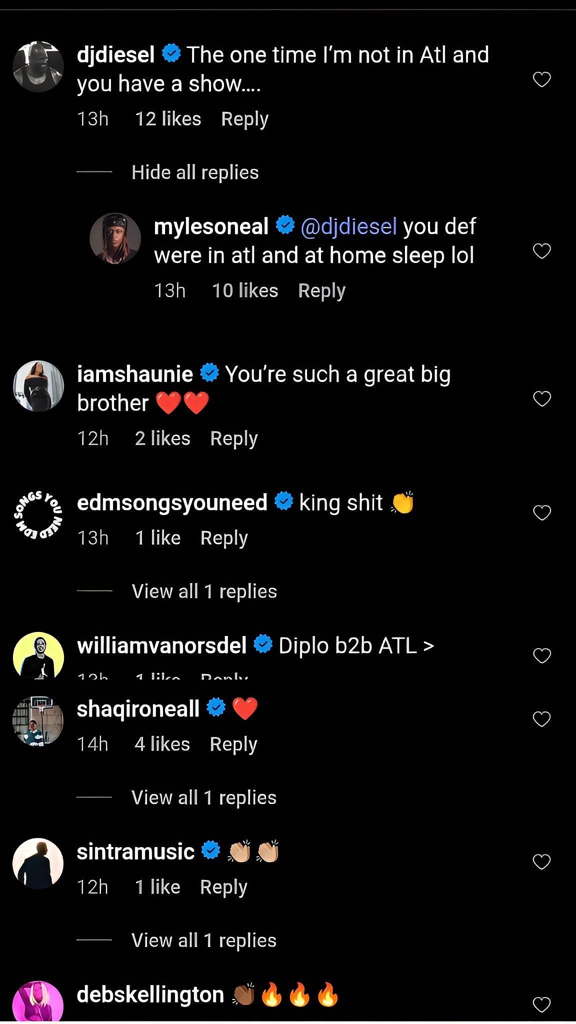 Shaquille O'Neal's on post [@mylesoneal Instagram)